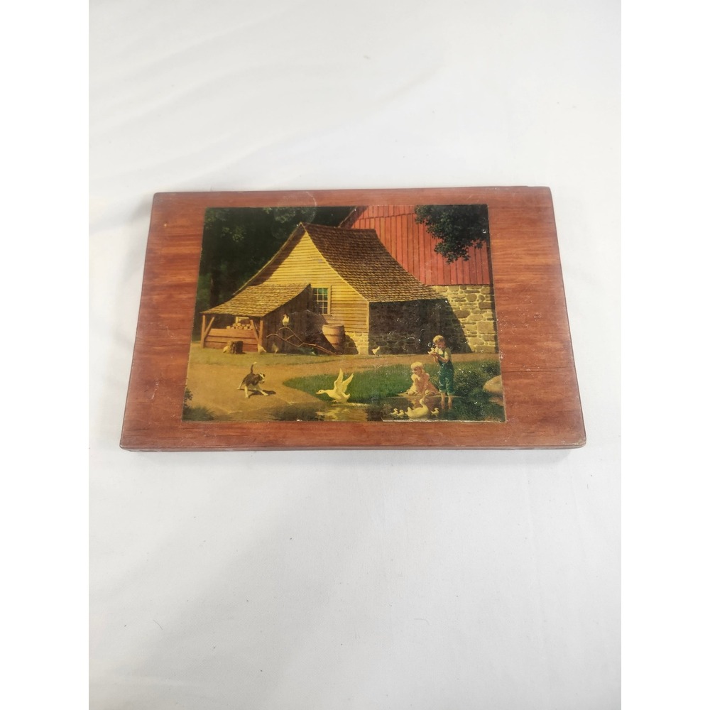 Vintage 1975 Rustic Farm Scene Wooden Wall Plaque Country‎ Barn Decor 12x8